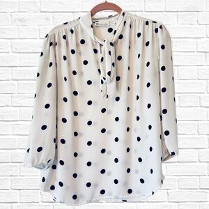 White and Black Polka Dot Tie-Neck Blouse